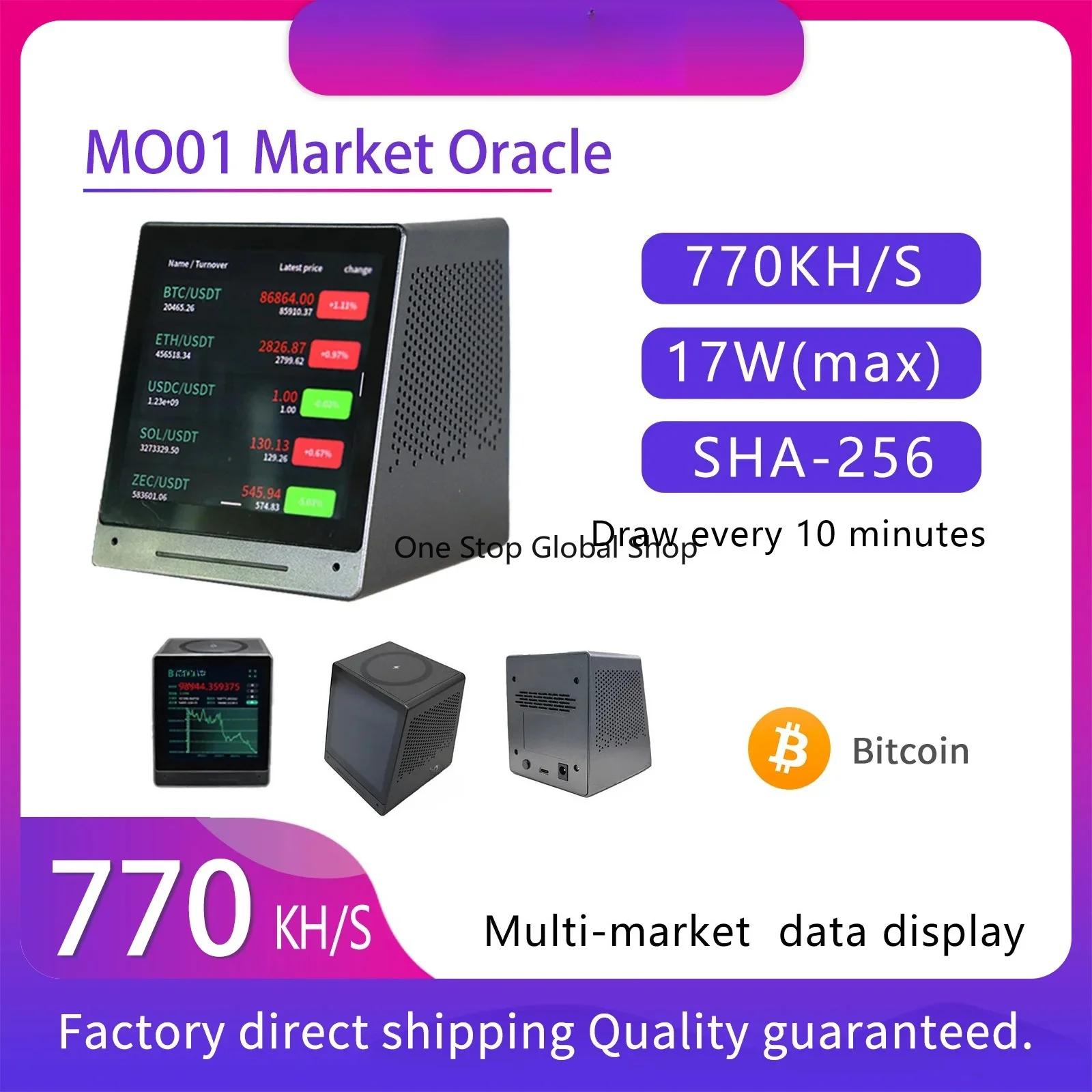 MO01 multi-functional touch screen Bitcoin mining machine, stock market monitoringBluetoo th speaker and alarm clock