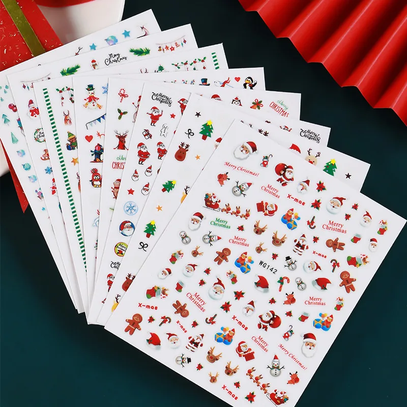 Christmas Nail Art Decorations Penguin Santa Claus Elk Tree Deer Bears Cute Sliders White Snowflakes Nail Stickers Tattoos SN24