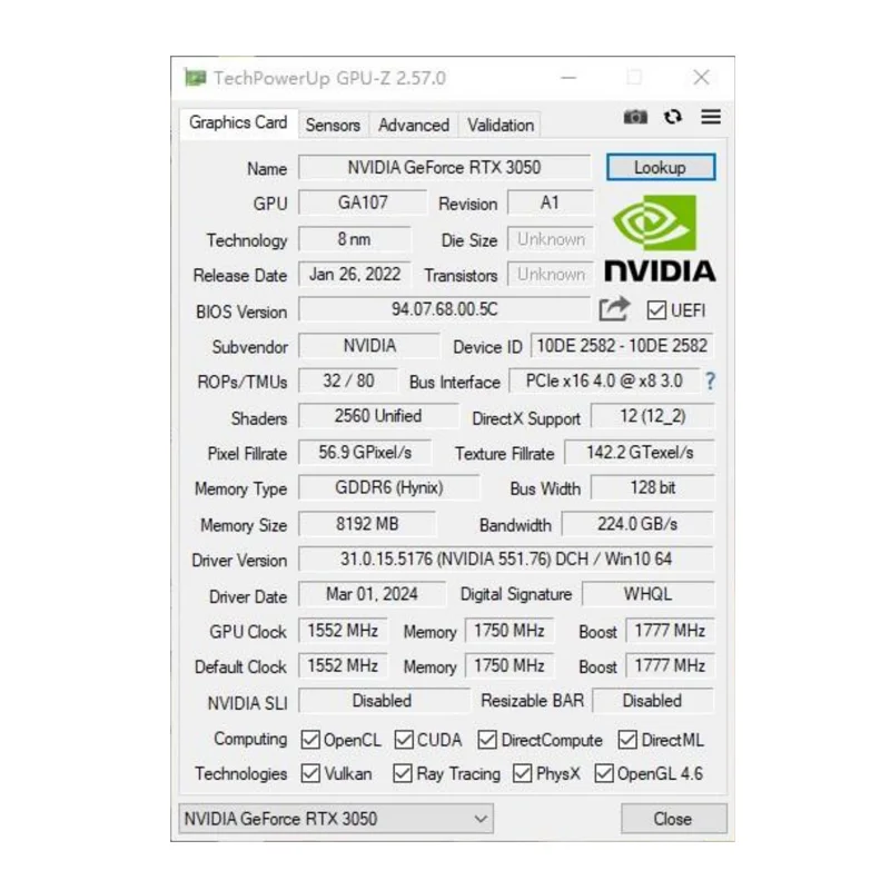 Peladn Gaming RTX 3050 8G Graphics Card GDDR6 PCI Express 4.0 Video Card Single-fan Edition view 5