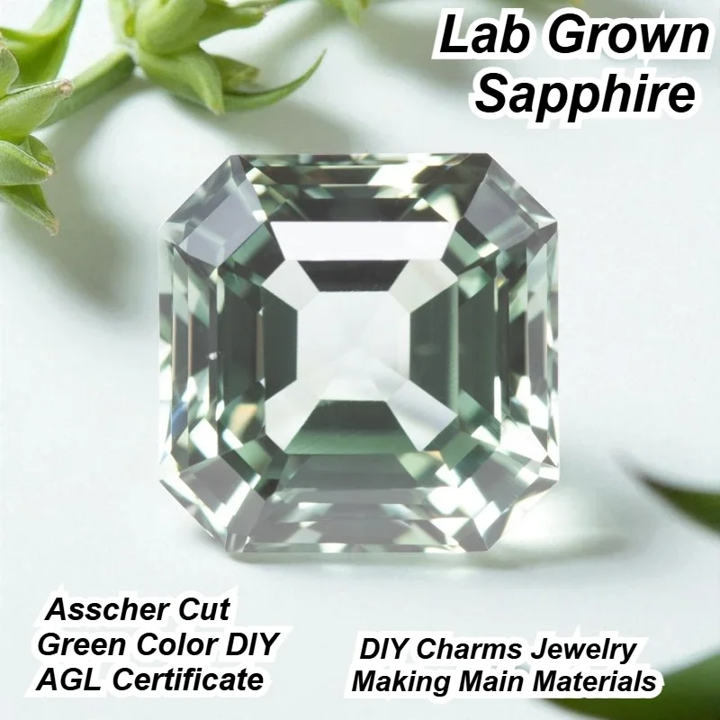 

Lab Grown Sapphire Asscher Cut Green Color DIY Charms Jewelry Making Main Materials Selectable AGL Certificate