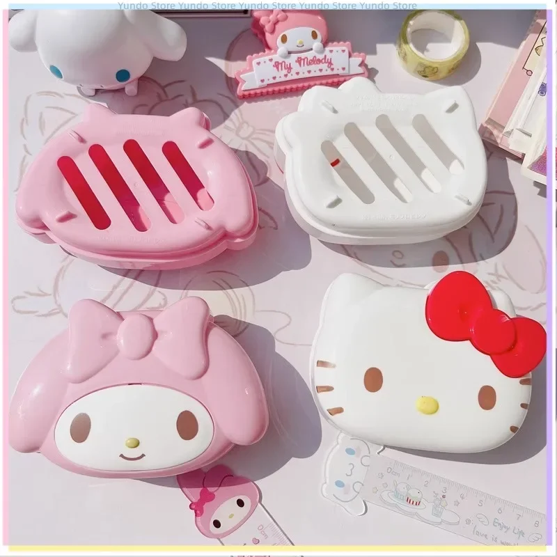 New Sanrio My Melody Anime Cartoon Soap Box Hello Kitty Household Female Bathroom Pool with Cover Draining Laundry Soap Frame