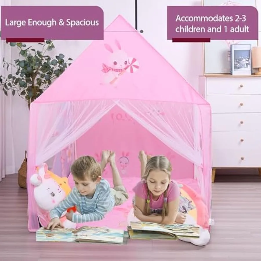 Kid Tent met Mat Ster Lights - Prinses Tent voor Meisjes Speelgoed Peuter voor Binnen en Buiten Fantasierijke Games Speelhuisje Roze Maat