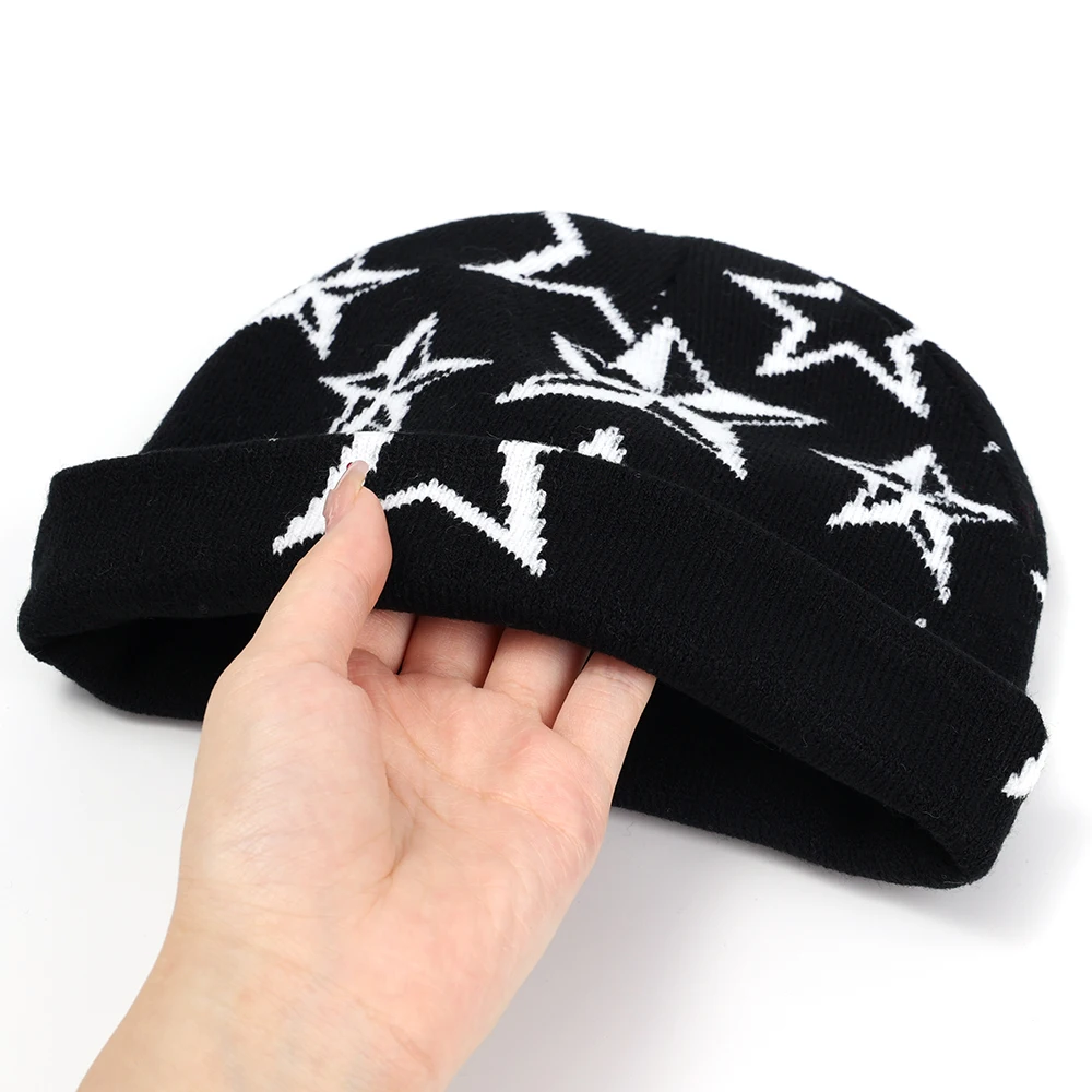 Fashion Knitting Star Printed Cap Men Women Pullover Pile Cap Paragraph Quality Beanie Warm Ins New Soybean Wool Cold Cap кепка