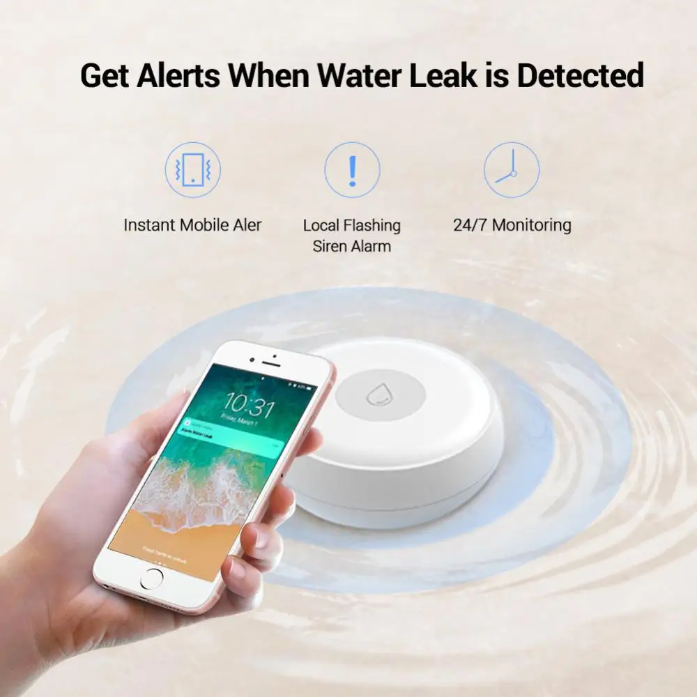 Tuya ZigBee Flood Sensor Water Leak Detector Full Water Linkage Alarm APP Remote Monitoring Work With Tuya Zigbee Gateway