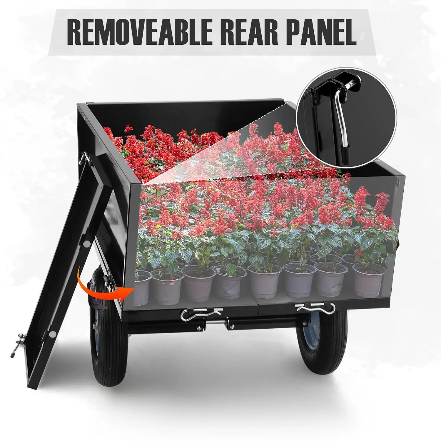 500 LB Steel ATV Dump Trailer, Removable Tailgate Tow Cart, 11.4 Cu Ft for Lawn Mower, Tractor, ATV & Garden Hauling, Customized
