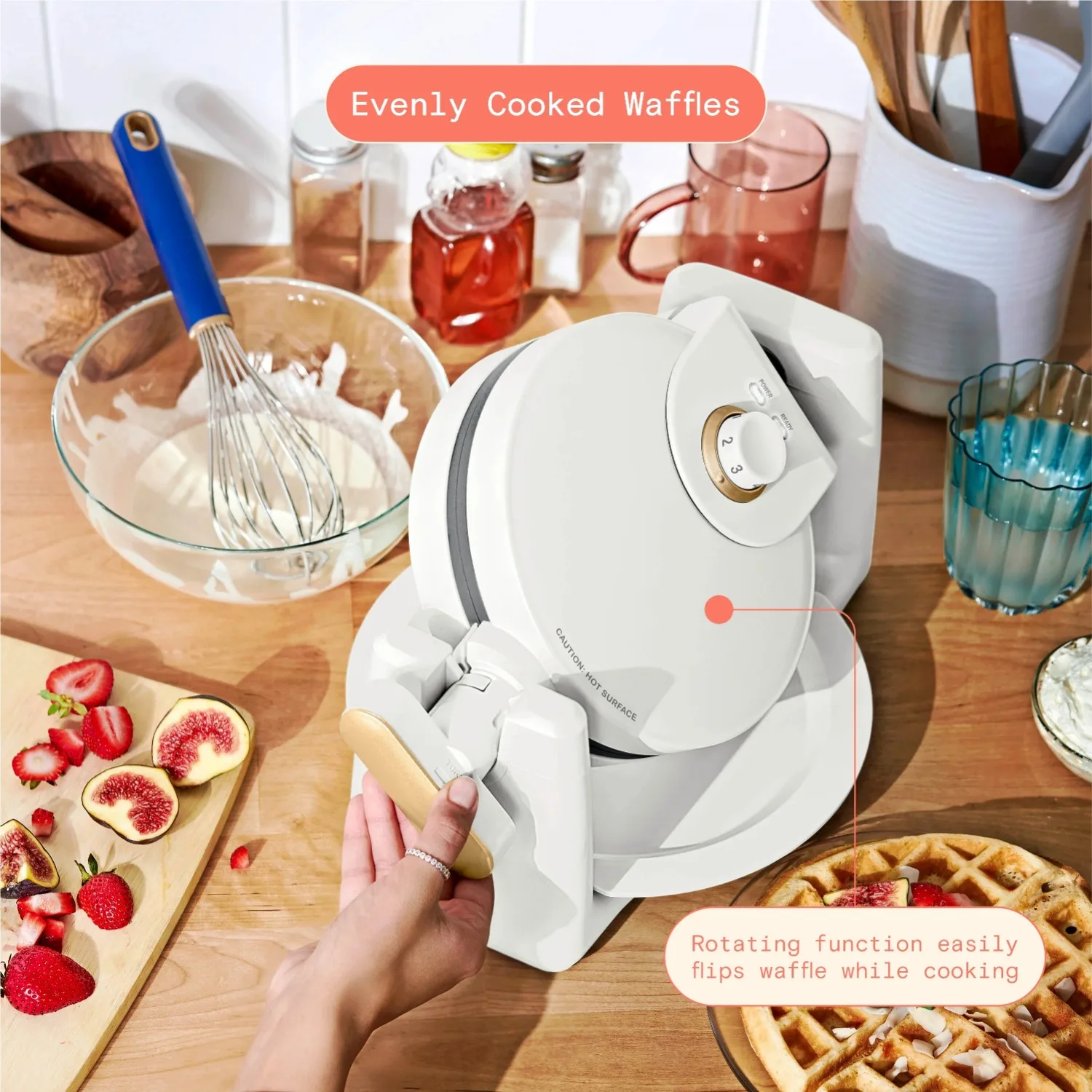 Rotating Belgian Waffle Maker,Waffle Tool Set Bakeware,White Icing