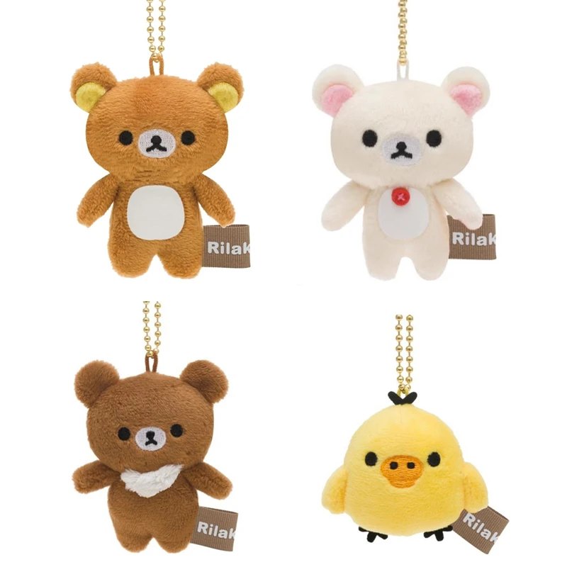 Rilakkuma Korilakkuma Mini Plush Keychain Mascot Charm Key Chain Kawaii Cute Bag Keychains Keyring Keyholder Screen Cleaner