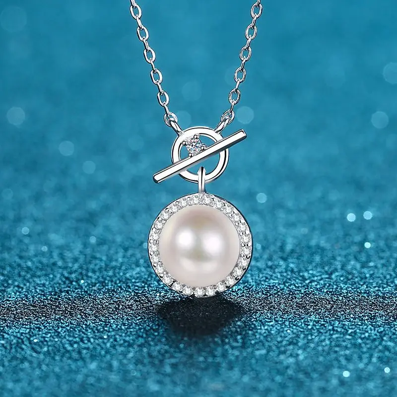 

Elegant Design 8mm Pearl Pendant Freshwater, GRA Certified 0.14ct Moissanite PT950 Platinum Necklace for Women Wedding Girl