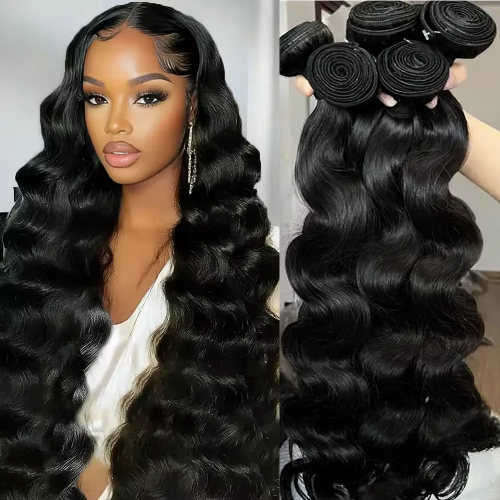 

1/3/4 шт. натуральные черные пучки объемной волны, бразильские пучки волос, 100% пучки человеческих волос, 10-40 дюймов, наращивание волос Remy