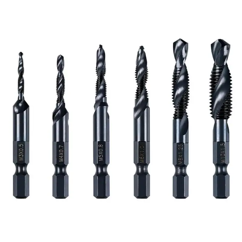 652F 6pcs High Speed Steel Combination Twist Drill Tap Bits Shank for Enhances Cutting Performances and Versatility