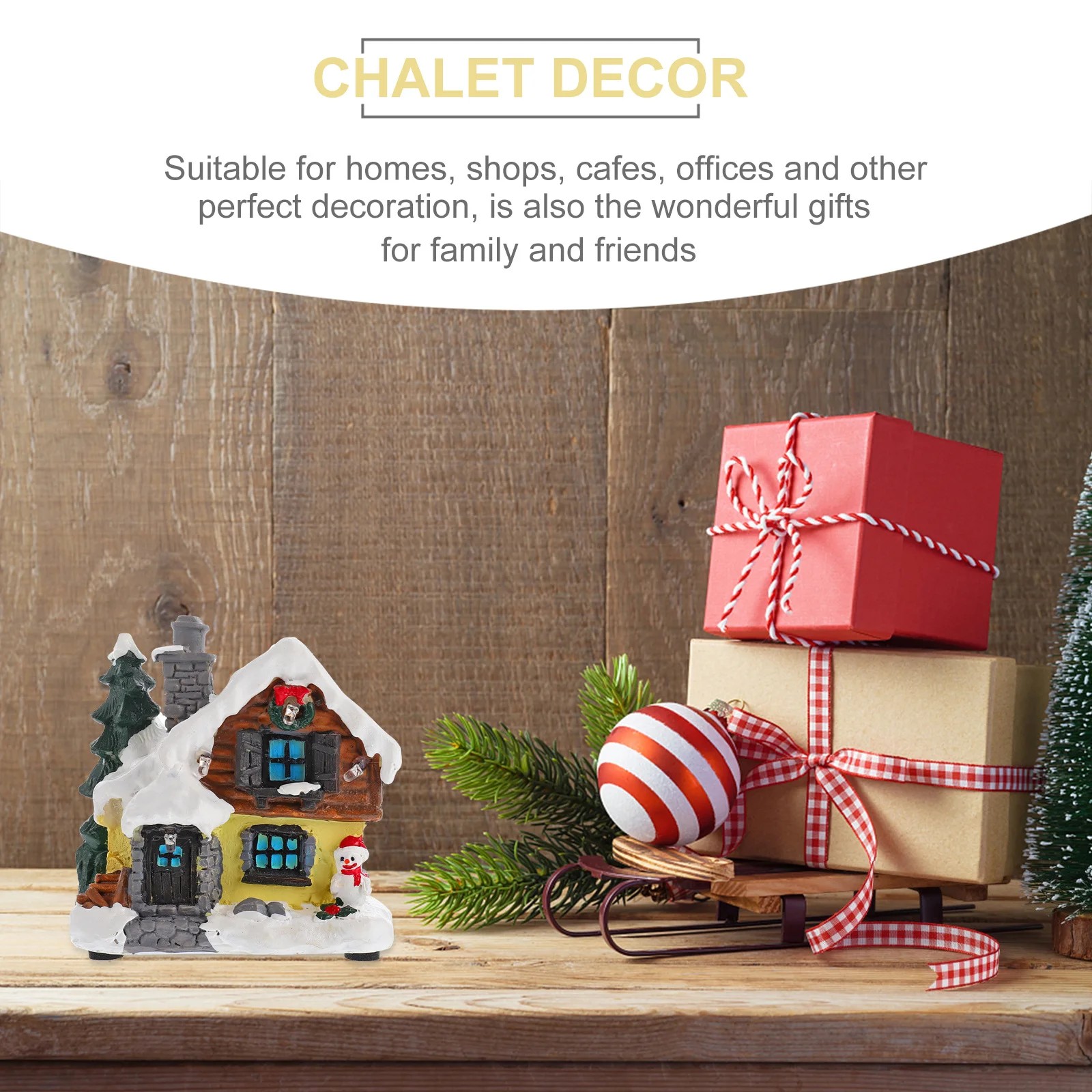 

Lovely Mini Chalet Decor Resin Material Fine Workmanship Festive Atmosphere Creator for Desktop Window Shelf Display Mini