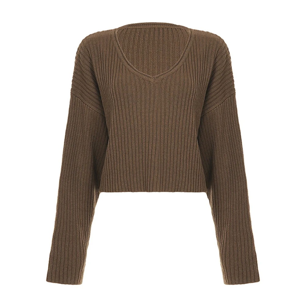 아메리칸 레트로 스타일 여성용 루즈핏 브이넥 단색 스웨터 가을 겨울 패션 다용도 스트라이프 탑