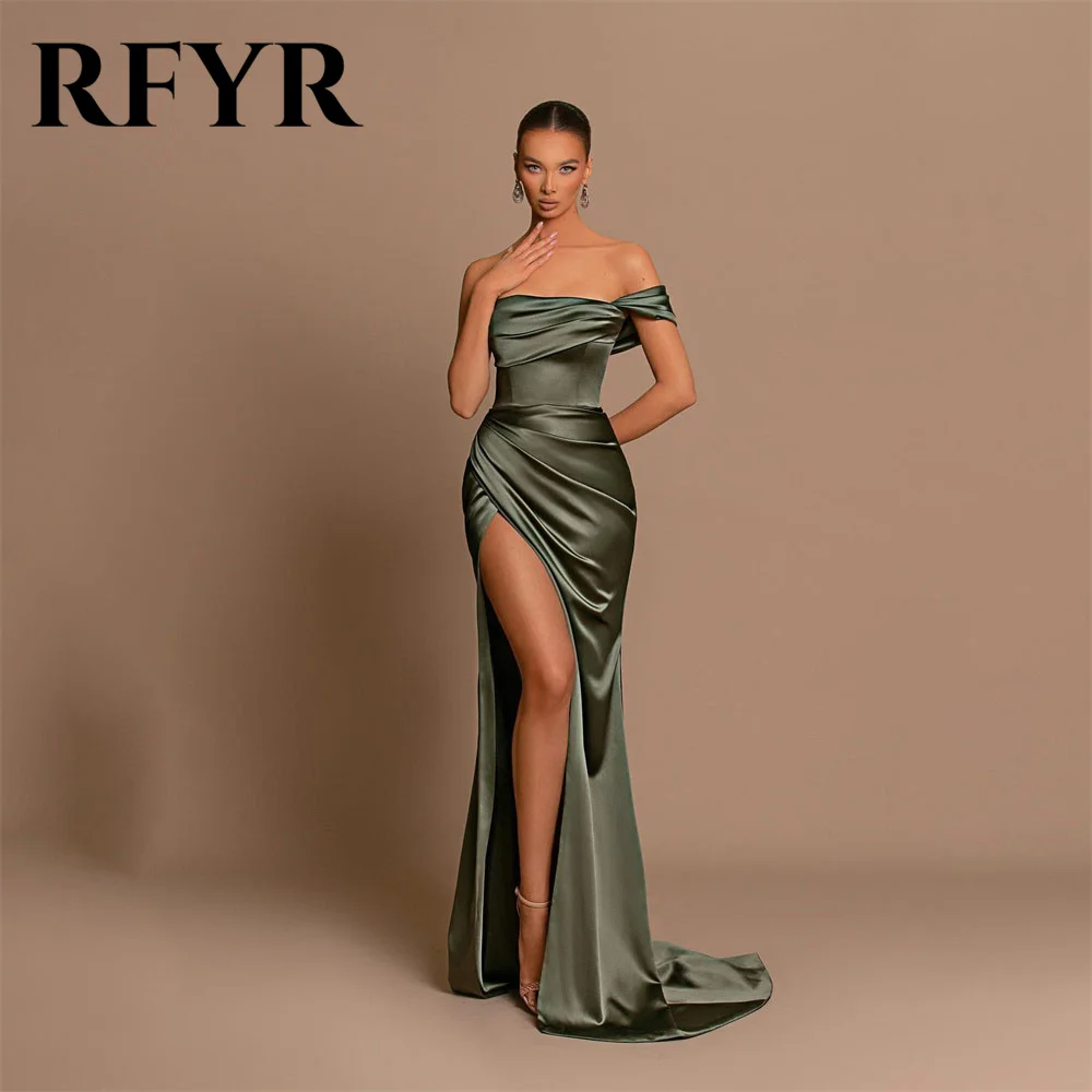 

RFYR Sexy Strapless Mermaid Evening Dresses Satin One Shoulder Dresses Long Wrap Slit Corset Prom Dress فساتين مناسبة رسمية