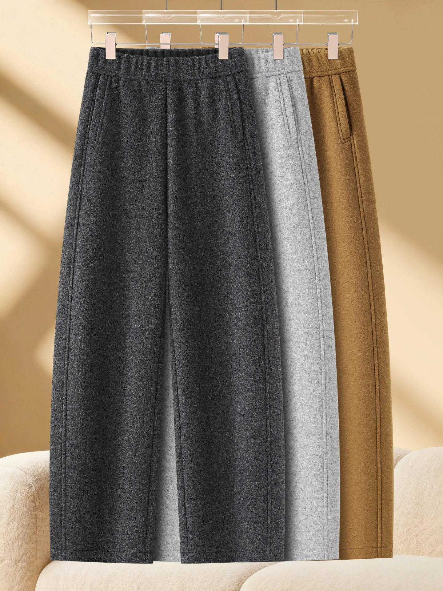 

Trendy New Autumn Winter Woolen High Waist Straight Leg Pants Women's Soft Cozy Casual Wool Blend Trousers Knife Pants