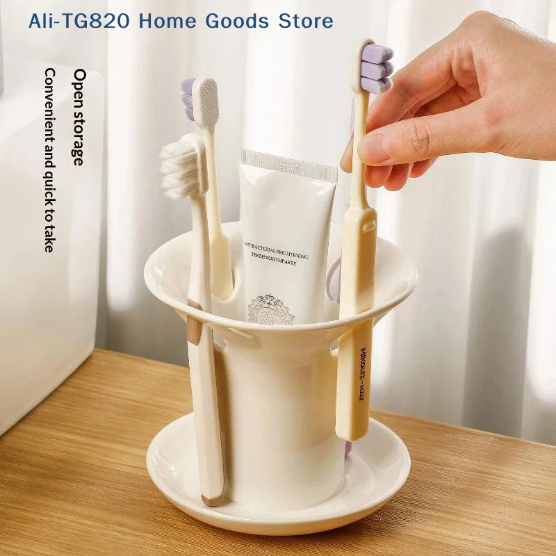 [TG820]White Toothbrush Holder With Multi Slots Open Design For Bathroom Countertop Fits Toothbrushes Toothpaste