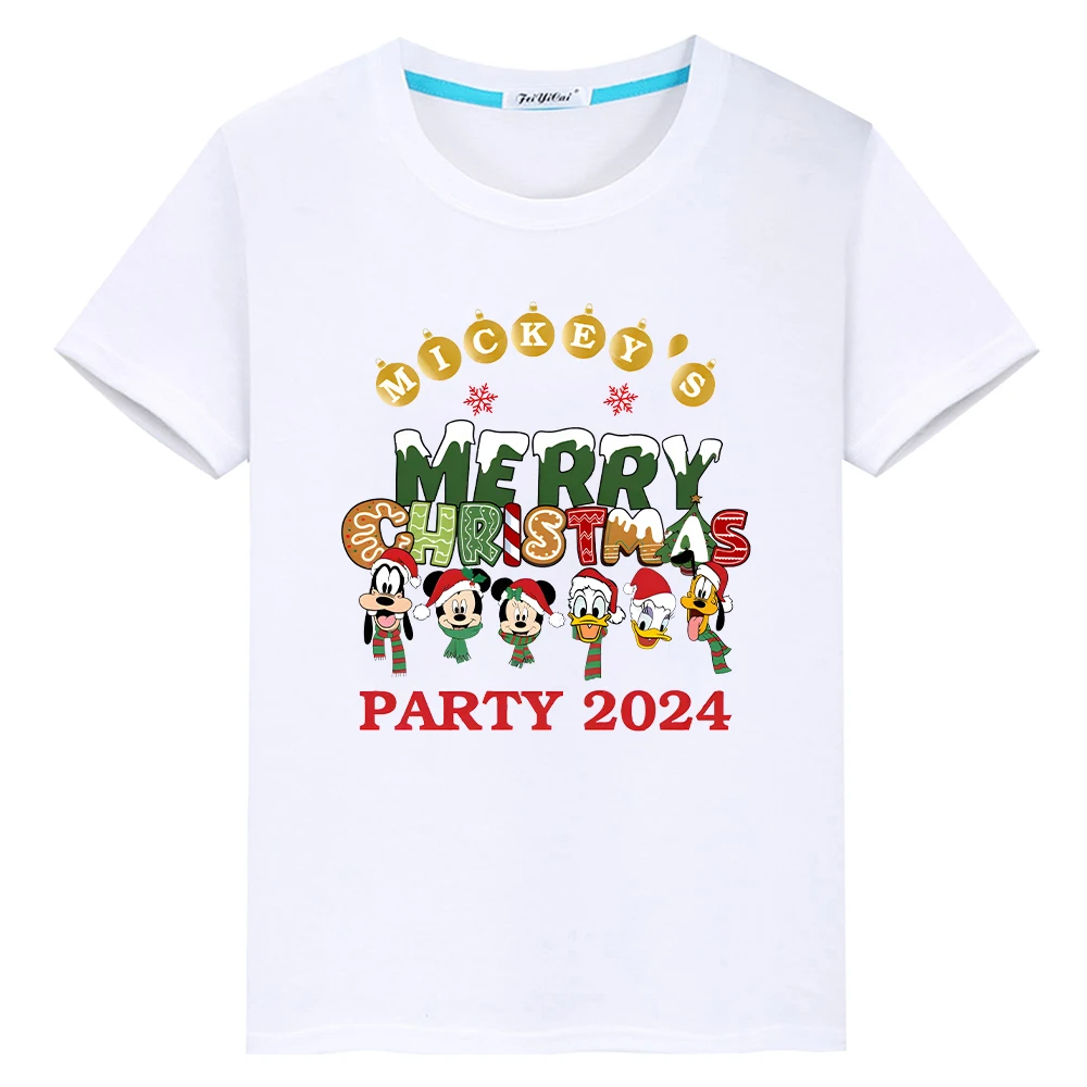 

t shirt for kids boy 10year Print Merry Christmas Disney Mickey 100%Cotton anime Short Kawaii tshirt y2k one piece girl clothes