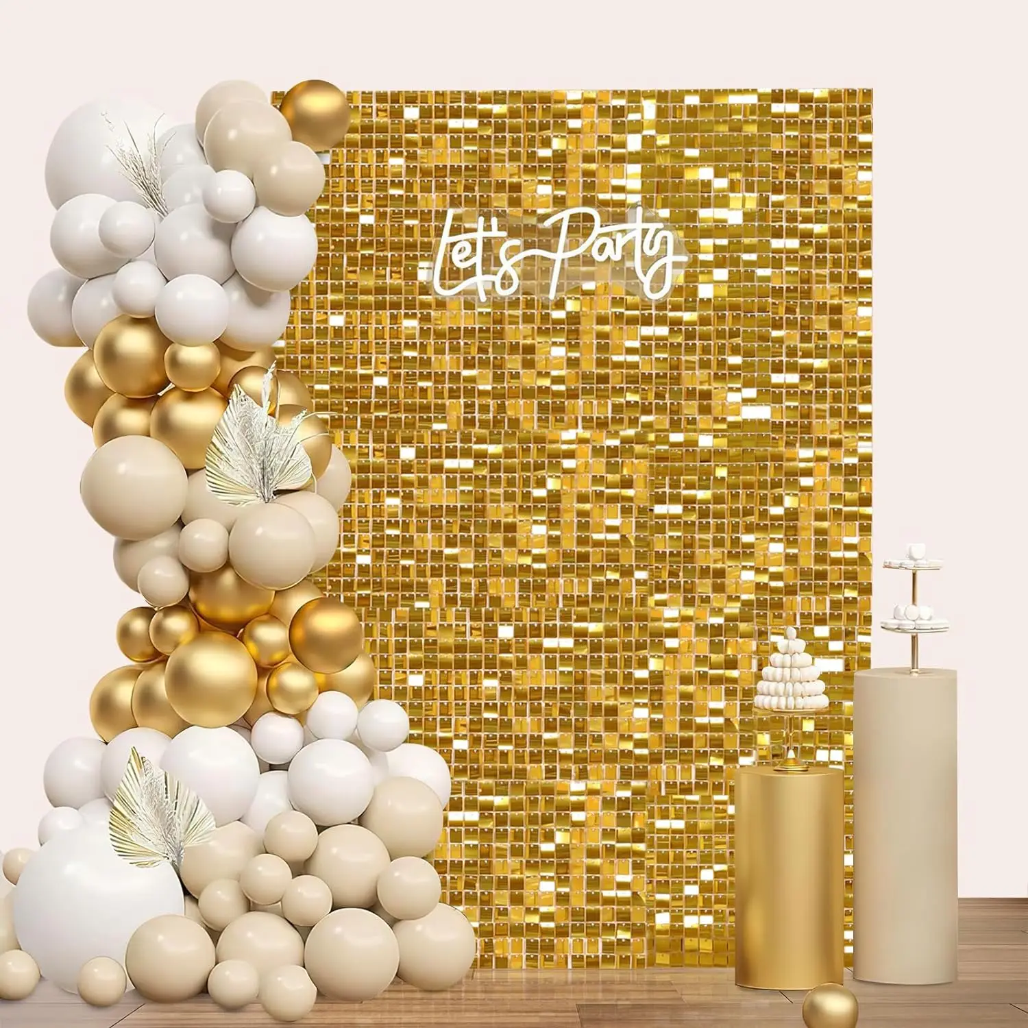 

Shimmer Wall Backdrop Sequin Panels Gold Decoration Shimmer Panels(Pack of 12) Photo Backdrops for Birthday Valentines Anniversa