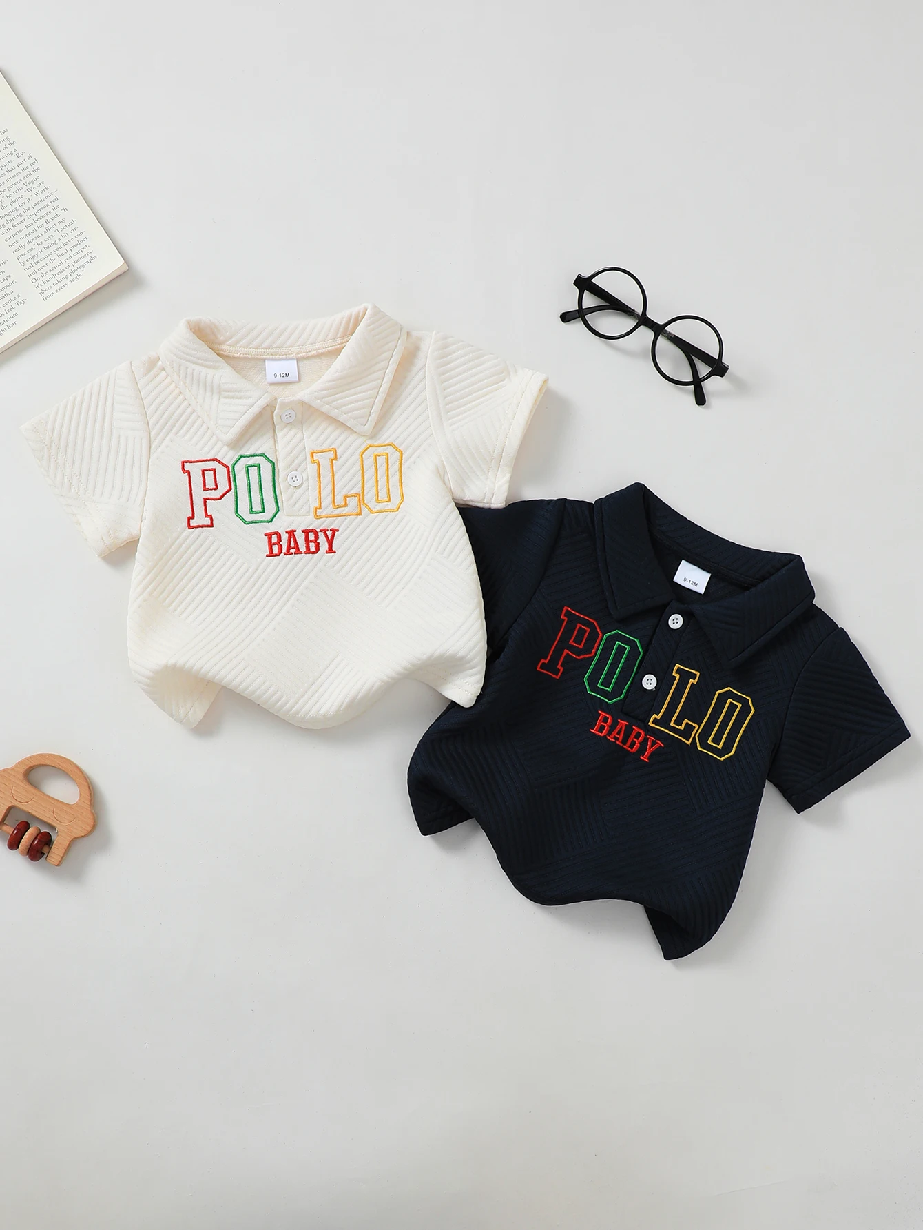 2-Pack Boy's Embroidered Short Sleeve Polo Shirts Casual Comfortable Spring Summer Outdoor Wear for Infants