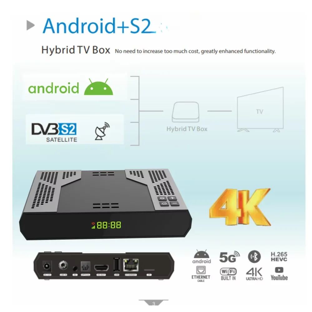 Skylinker Z8 Hybrid Android 9 DVB-S2 HD 4K TV Box With H265 2+16GB 5G Wifi OTT DVB-S2 Decoder Satellite Receiver vs mecool kt2