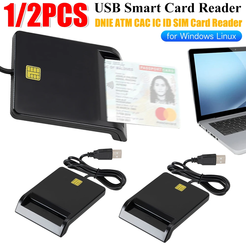 2/1PCS Stable Operation USB Smart Card Reader Reliable Simplicity for DNIE ATM CAC IC ID SIM Card Cloner Connector Windows