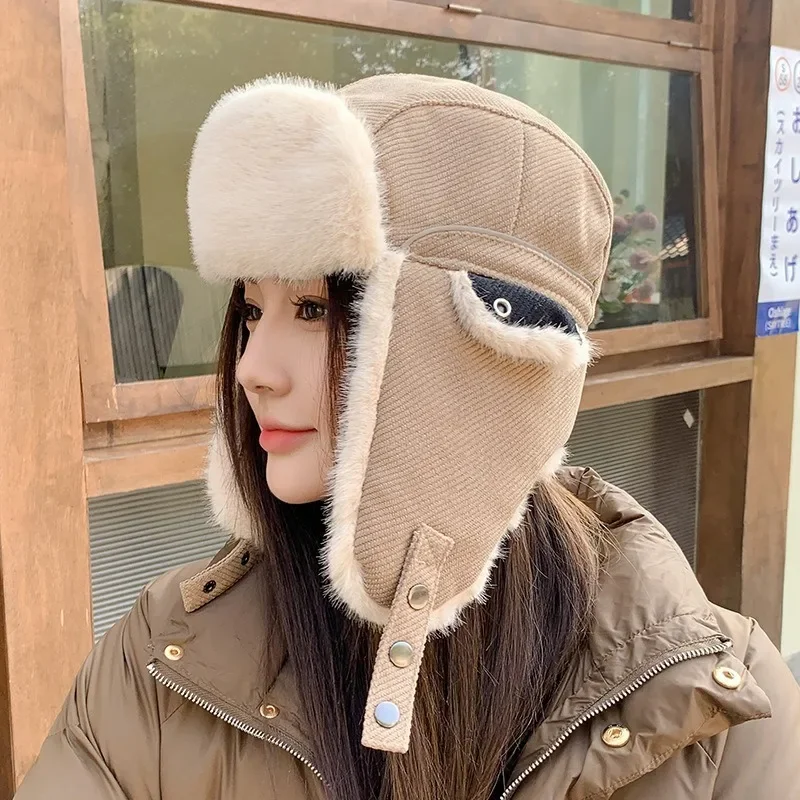 Cold Protection Winter Hat Unisex Thick Fleece Lined Ear Flaps Windproof Cap for Skiing Cycling Outdoor Men Women