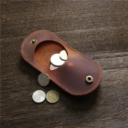 Retro Genuine Leather Coin Purse Mini Pouch Small Purses Hasp Money Clip Clutch Earphone Holder for Women Men Gift