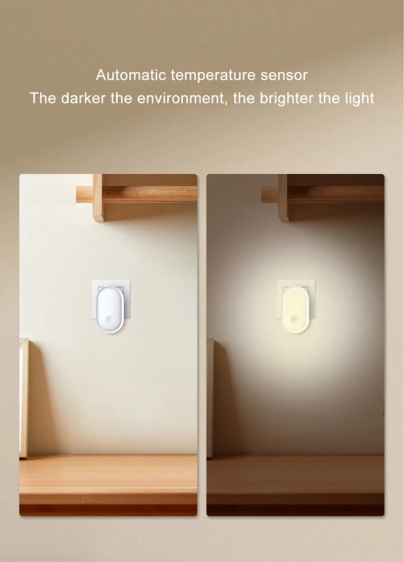 LED Night Light Wall Lamp EU Plug Light Control Induction Energy Saving Environmental Protection Bedroom Lamp Home Decor Q