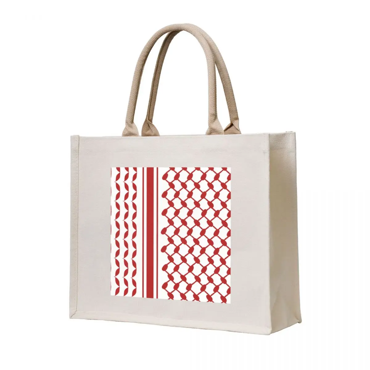 

Keffiyeh and Lines in Red and White Tote Bag foldable reusable bag university shopper bag women