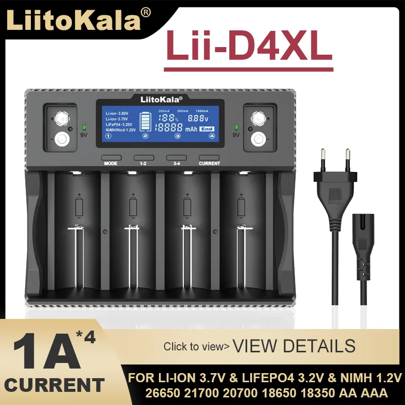 Lii-D4XL LiitoKala 21700 18650 3.7VLi-ion 3.2V LiFePO4 1.2 przeciwko NiMH/Cd 26650 26700 32700 D AA 9 przeciwko wyświetlacz LCD ładowarka baterii