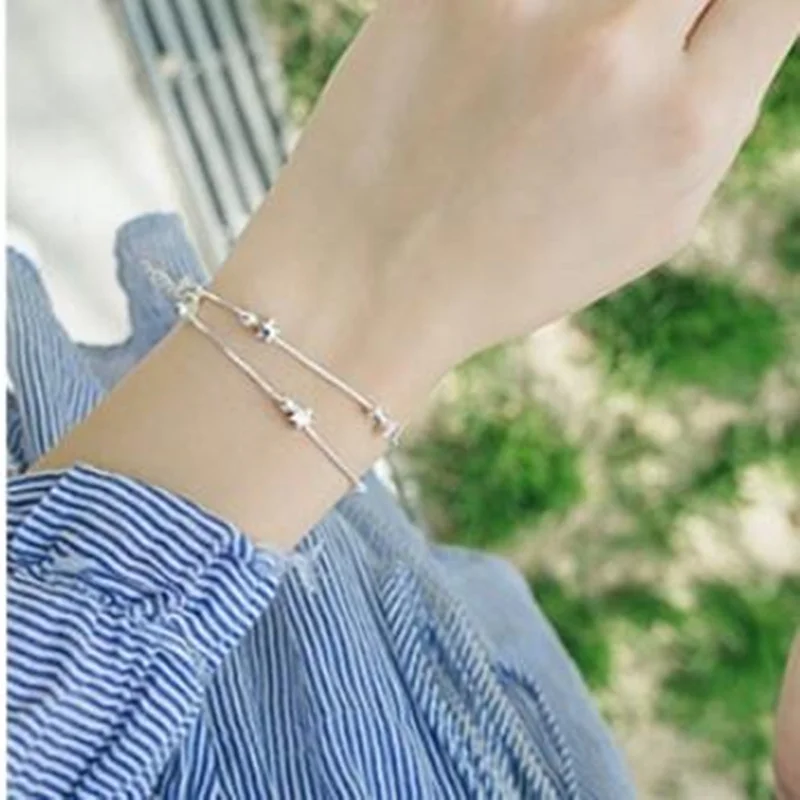 925 Sterling Silver Bracelet Pentagram Square Sugar Ball Bead Bracelet For Woman Engagement Wedding Charm Jewelry image 5