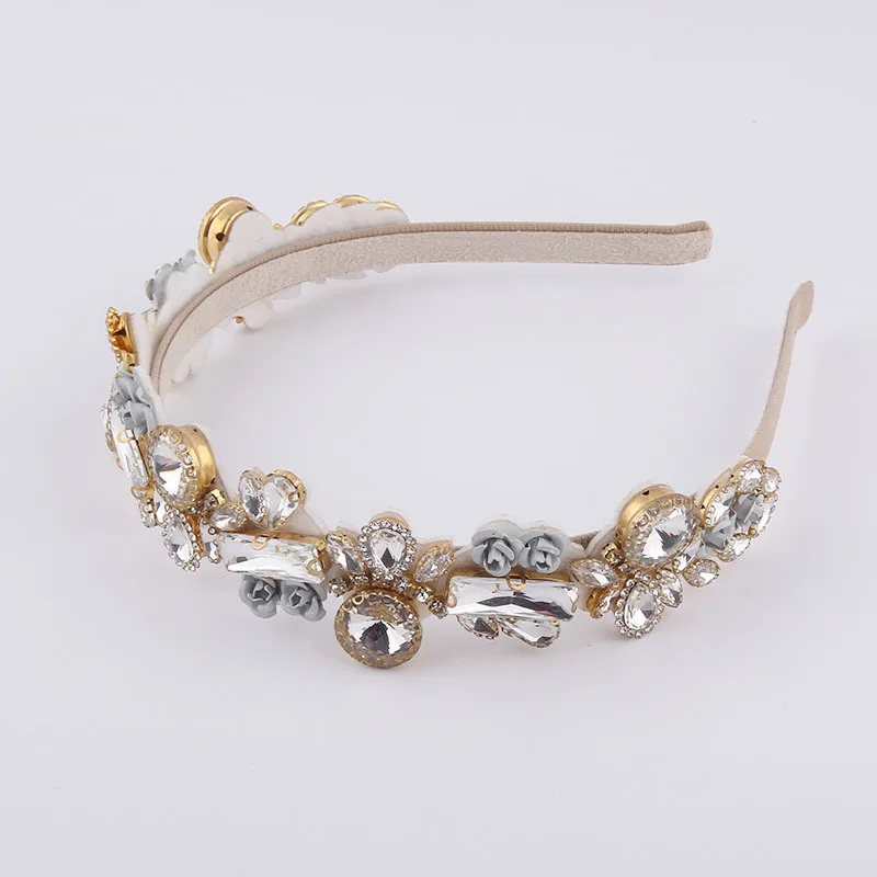 New Fashion Women's Baroque Alloy Diamond Rhinestone Rose Flower Headband Women's Prom Travel Headband Hair Accessories 3