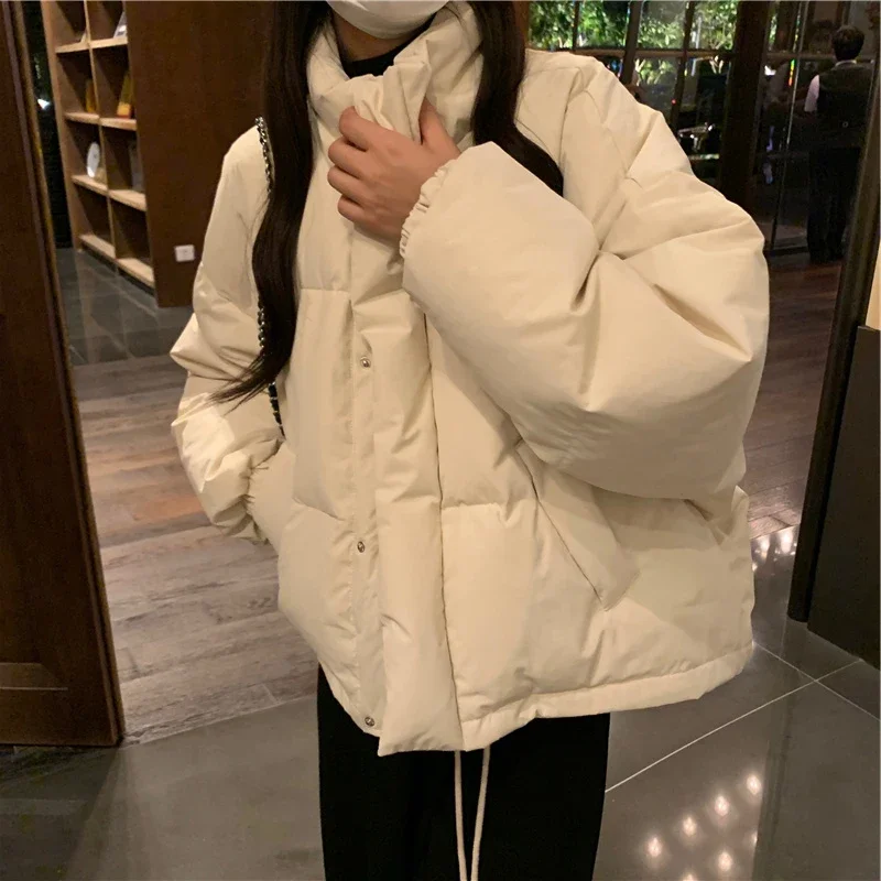 2024 Winter Warm Elegant Thick Blue Parkas Coats Women Loose Casual Simple Puffer Jacket Korean Fashion Student Outwear New