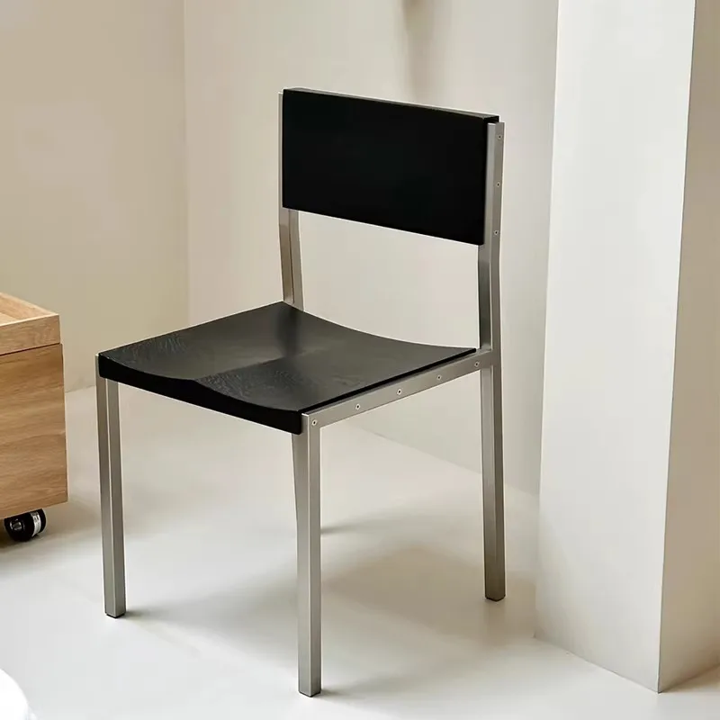 Stylish Scandinavian Dining Chair Modern Stainless Steel Wooden Seat Bauhaus Design Dining Room Furniture Home Kitchen Stools