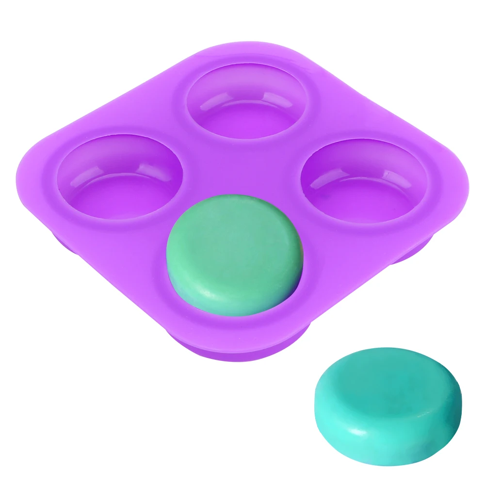 4 Cavity Round Circles Soap Molds Cake Decorating Tools DIY Handmade Craft Easy To Demould Silicone Soap Molds Tray