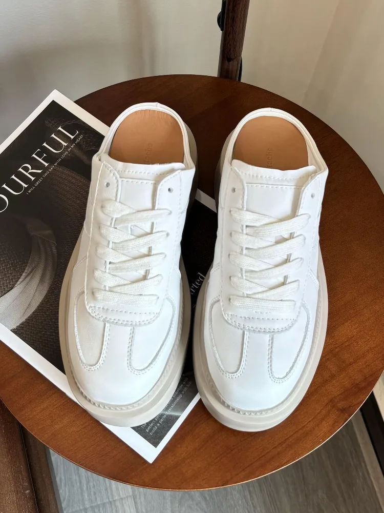 New Korean-Style Platform Shoes 6.5 Cm Height-Increasing Sneakers Thick-Sole Women Genuine Leather Fashion Slippers