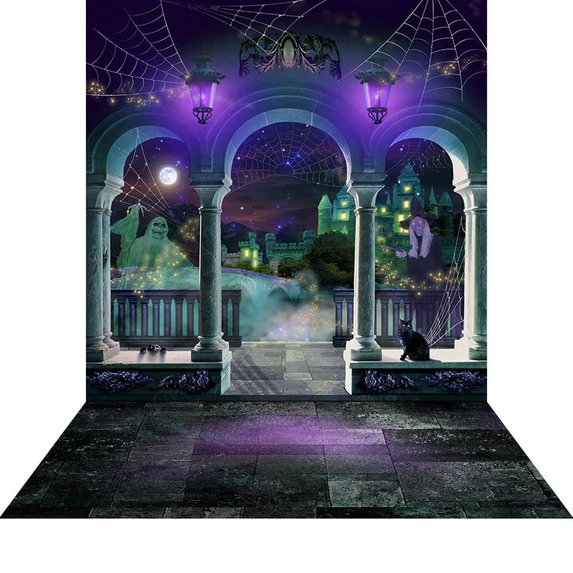 

Spirit of Halloween Party Ghost Black Cat Full Moon Horror Photo Backdrop Spooky Ghost Witch Moon Party Decorations Backdrop