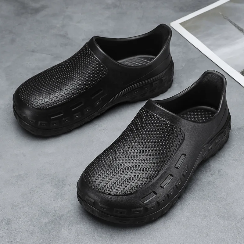 Chef's shoes for men, summer non-slip, odor-resistant, closed-toe slippers, thick-soled, waterproof kitchen work shoes