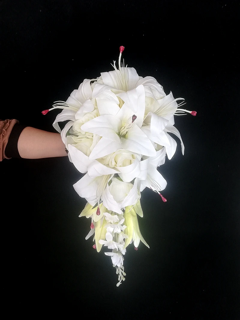 Whitney lírio branco com marfim rosa cascata grande bouquet de casamento flores artificiais para decoração de casamento programma casamento