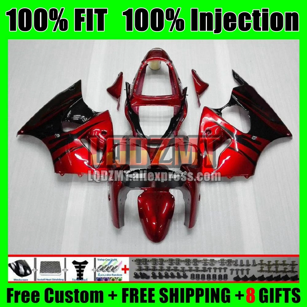 ZX636 Bodys For KAWASAKI NINJA ZX 6R 636 6 R 2000 2001 2002 43No.10 600CC ZX-6R ZX600 Red flames ZX-636 ZX6R 00 01 02 Fairing