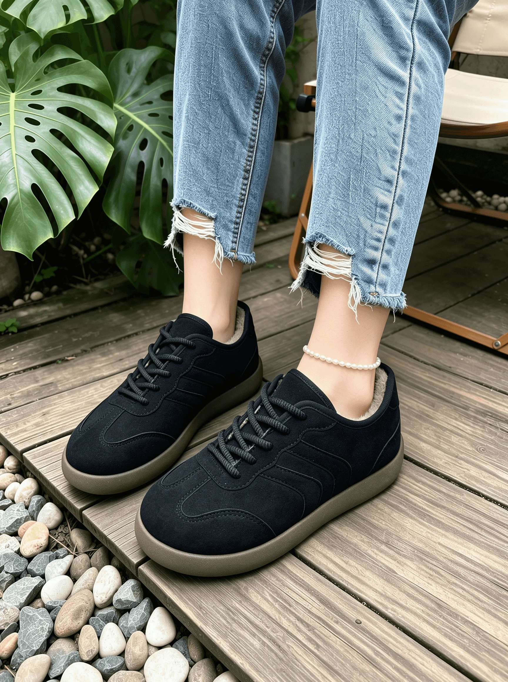 Damen-Winterstiefeletten mit Plüschfutter, verstellbaren Schnürsenkeln, flachem Absatz, warmem und weichem Innenfutter, bequeme Stiefel für Damen. – Detail 10
