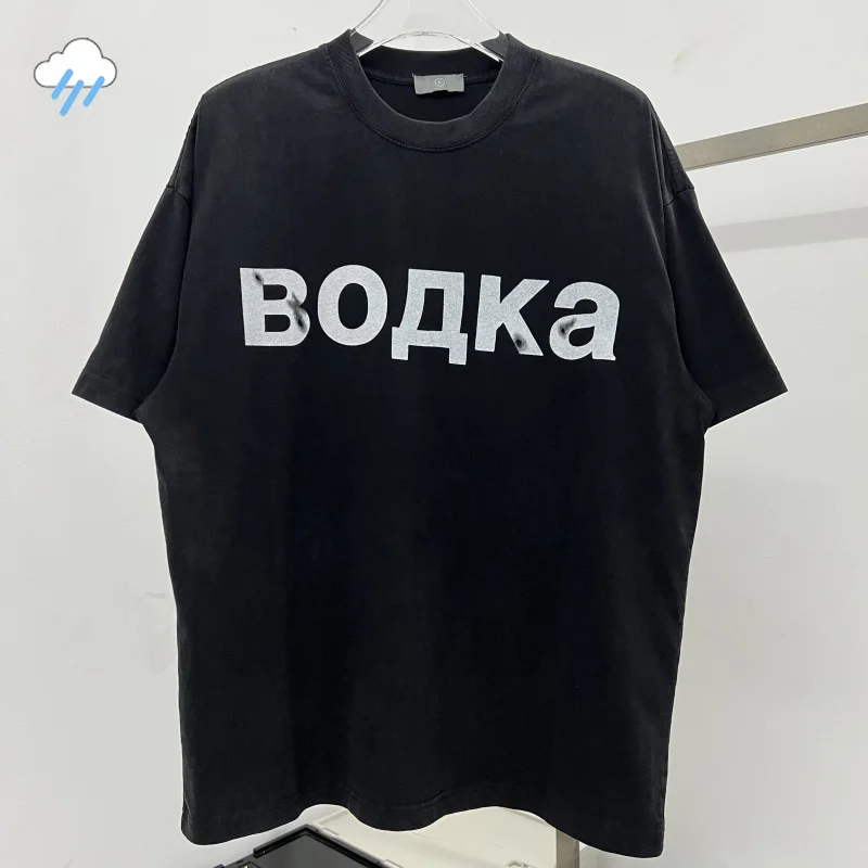 

Best Quality Men Women Simple Couple T Shirts Letter Printing Vintage Washed Black Tee Tops Casual Fashion Oversized T-Shirt