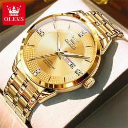 OLEVS Luxury Men's Watches Fashion Business Original Quartz Watch for Man Waterproof Stainless Steel Luminous Date Week Simple