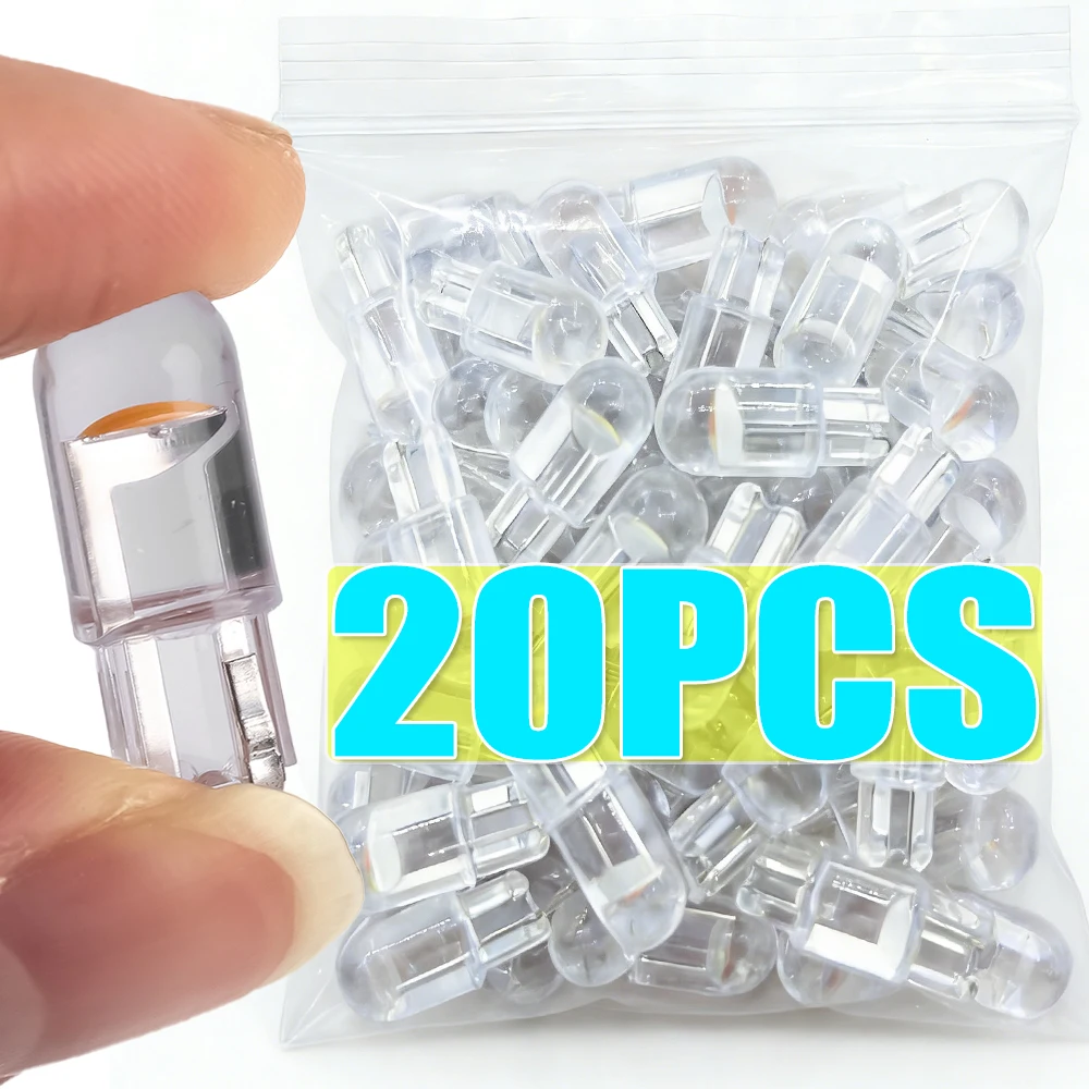 10PCS T10 LED Light Bulb 12V COB Glass Housing Waterproof Wedge Lamp Auto Interior Canopy Reading Light Bulb Car Accessories