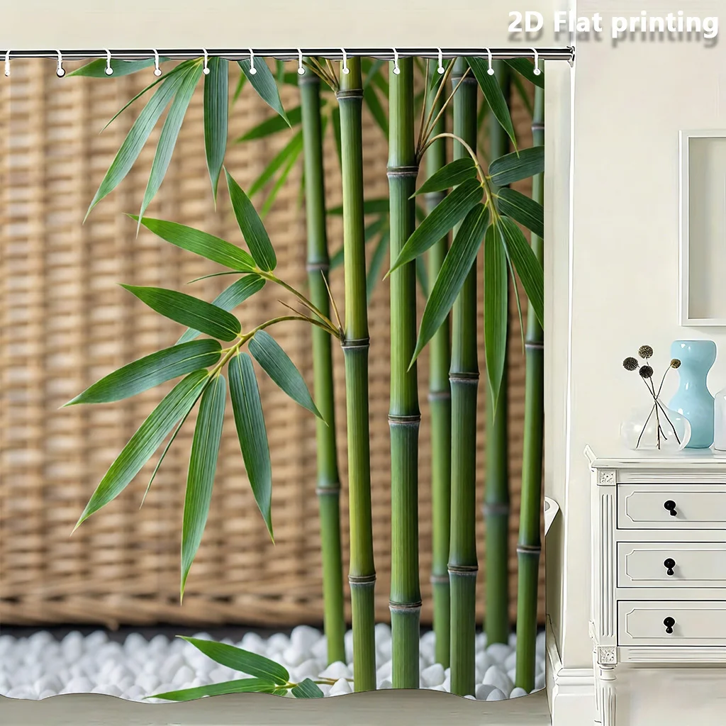 

Realistic Bamboo Forest Shower Curtain Tropical Jungle Green Bathroom Decor Spa Curtains Liner 180x200cm