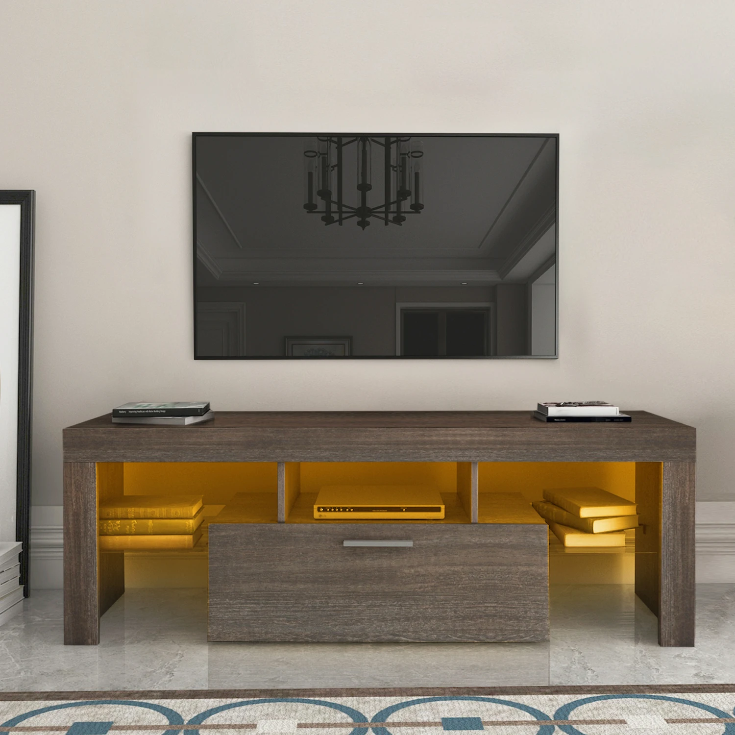 20 minutes quick assembly brown simple modern TV stand with the toughened glass shelf Floor cabinet Floor TV wall cabinet Brown