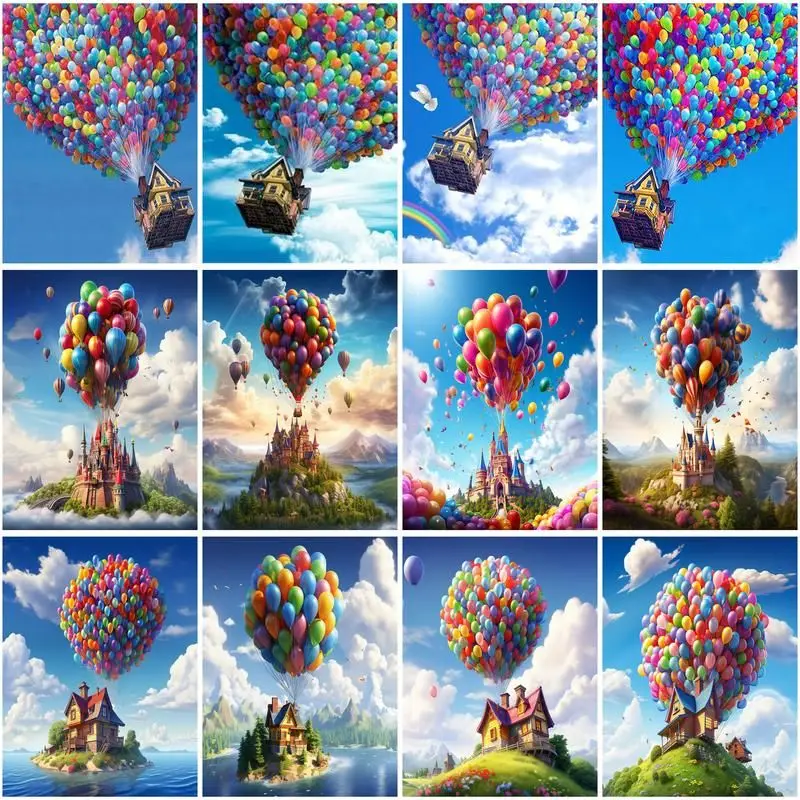 

CHENISTORY DIY Frame Hot Air Balloon House Pictures By Number Landscape Kits Painting By Number Drawing On Canvas Art Gift