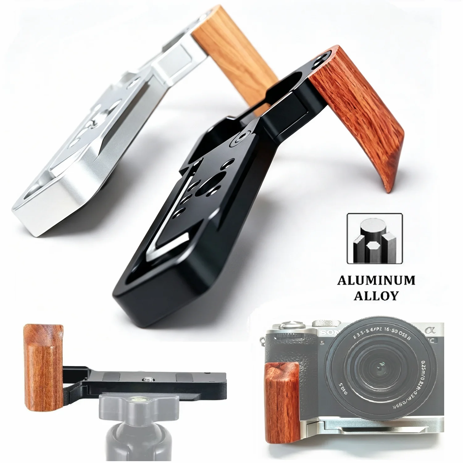  for Sony A7CII A7CR Alpha 7C2 Camera Cage L Plate with Wood Handle Grip & Arca-swiss Quick Release Plate & Bulit in Wrench