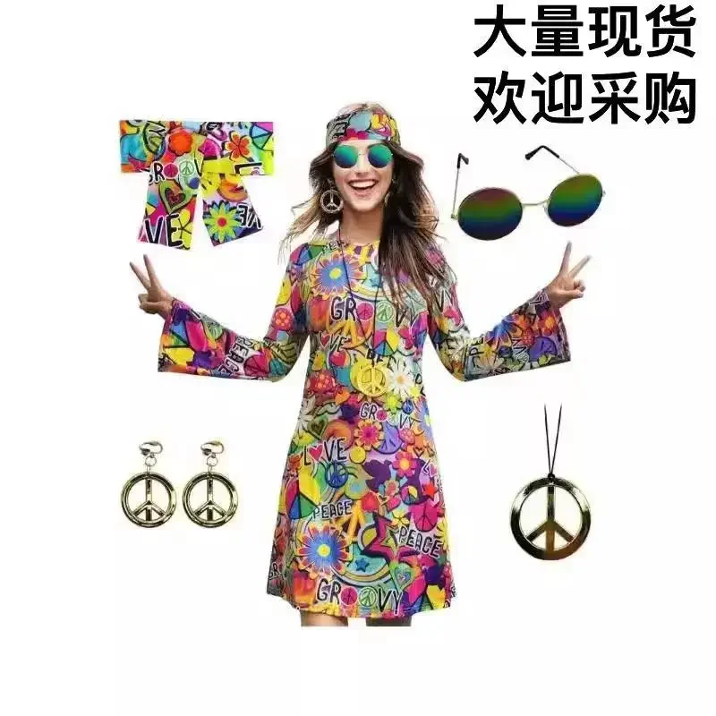 1960s Cosplay Indian Tassels Costumes Set Women's Peace Love Hippie Christmas Stage Performance Halloween Dress Up Outfits Party view 5