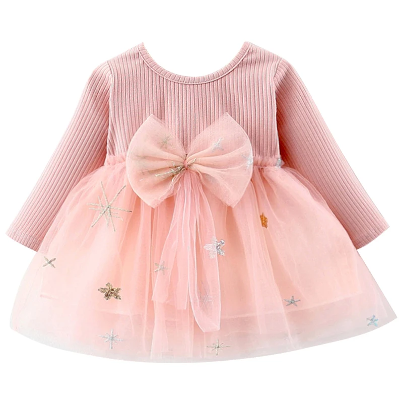 

Spring Autumn Toddler Girl Dresses Korean Cute Bow Mesh Cotton Long Sleeve Princess Luxury Birthday Dress Baby Clothing BC831