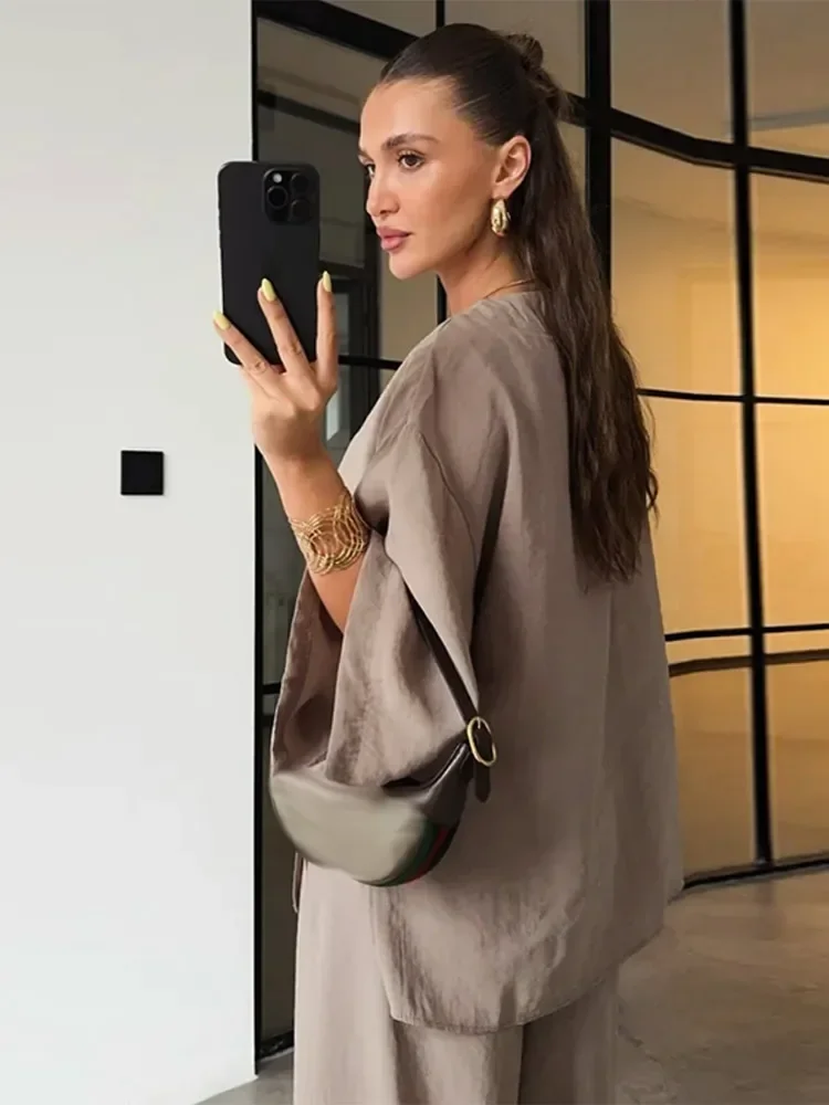 Calças de linho de algodão outfits feminino casual solto decote em v um botão meia mangas define feminino 2025 primavera verão sólido conjunto macio